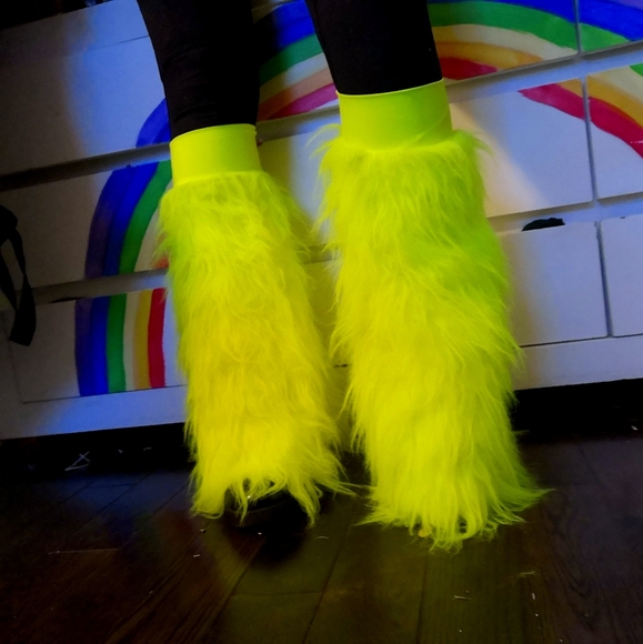 Neon Fluffy Boot Covers Rave Raver Legwarmers - Picture 1 of 8